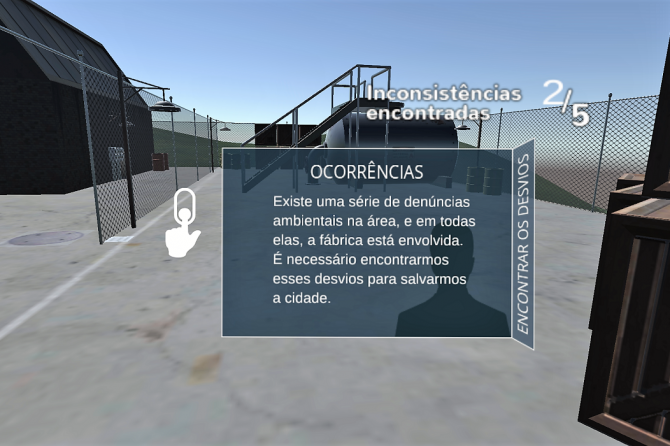 No jogo 'Riscos Ambientais', o usuário precisa encontrar inconsistências como vazamento de materiais perigosos / Divulgação